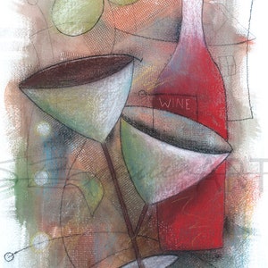 Wine and Martini, African American Art, Watercolor Art, Canvas Wall Art,Home Decor Art, Watercolor Painting,Abstract Art, Wall Art image 2