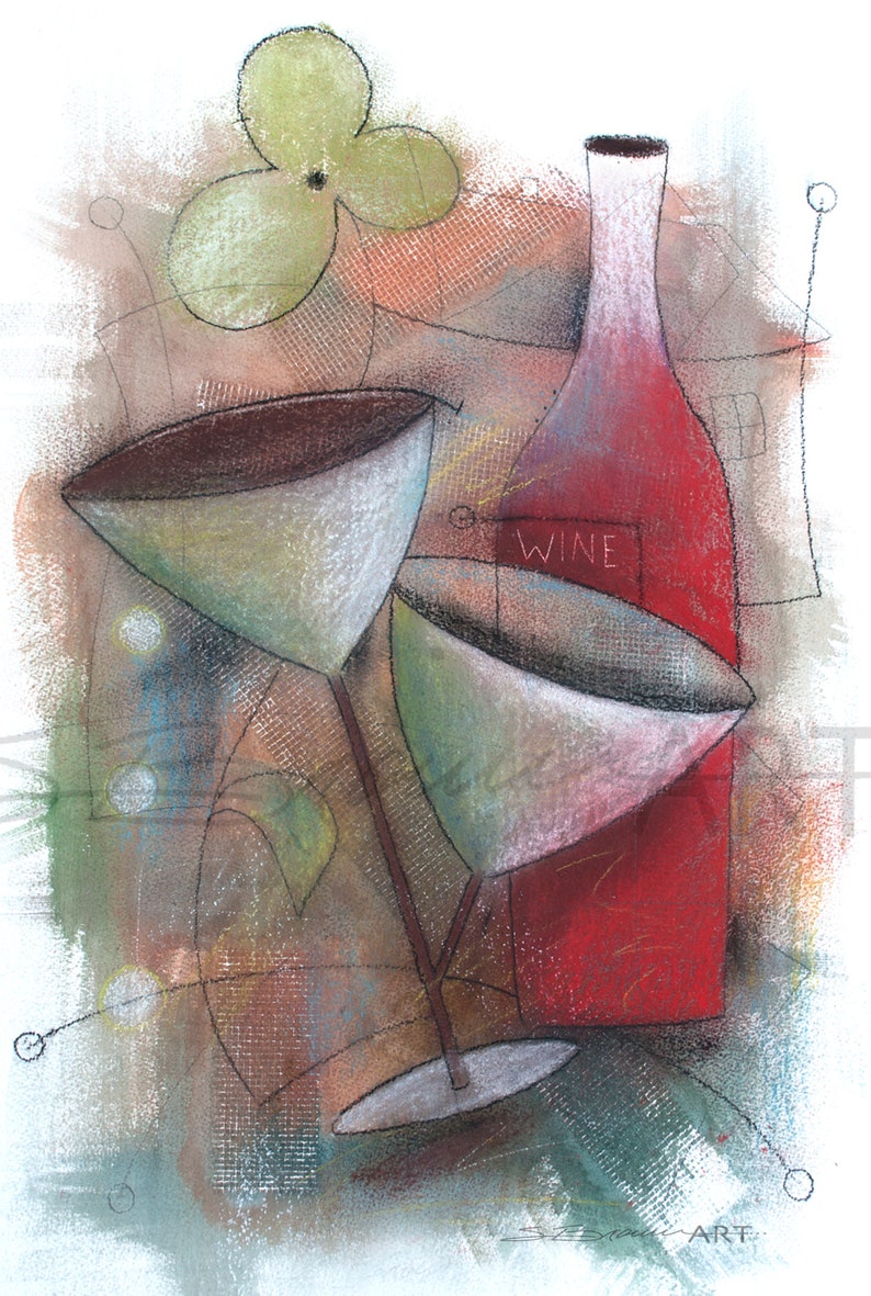 Wine and Martini, African American Art, Watercolor Art, Canvas Wall Art,Home Decor Art, Watercolor Painting,Abstract Art, Wall Art image 2