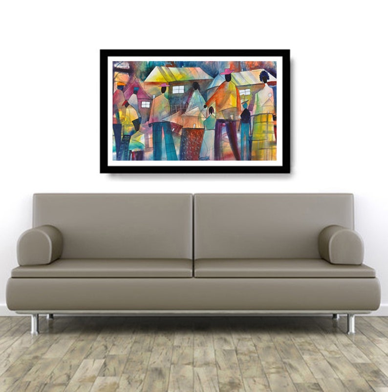 Community Affair Watercolor Print, African American Art, Colorful Art, Home Decor Art, Large Wall Art, Black Art Print, Urban Art, Wall Art image 4