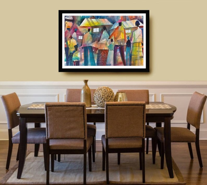 Community Affair Watercolor Print, African American Art, Colorful Art, Home Decor Art, Large Wall Art, Black Art Print, Urban Art, Wall Art image 1