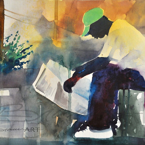 Getting Knowledge Watercolor Painting, African American Art, Contemporary Art, Urban Art, Abstract Art, Black Artwork, Large African Art