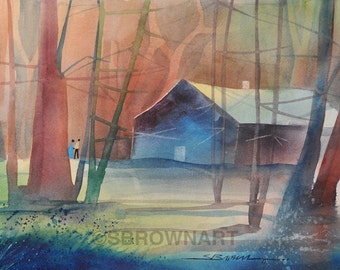 Impresión de acuarela "Nature Hide Out", impresión de paisaje, arte de otoño, pintura de acuarela, arte otoñal, arte de paisaje, decoración de otoño, decoración de otoño, arte