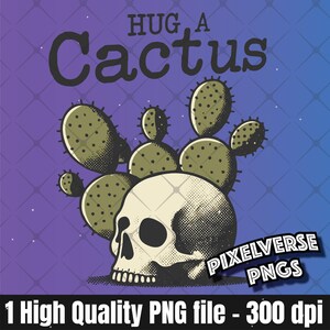 Câlin un cactus PNG, tête de mort et clipart cactus, art humour du désert, tête de mort vintage PNG, sublimation graphique, cactus imprimable, Western tête de mort PNG
