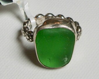 Beach glass Ring, sea glass Ring, Green glass, Green beach glass, lake Erie beach glass, crystal moon, Irish jewelry, ring size 5.5, beach