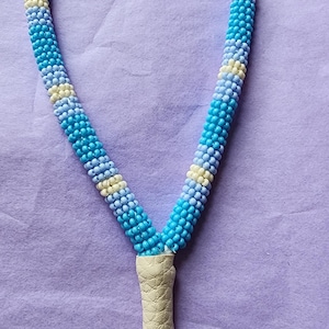 Beaded Keychain Wristlet. Light blues