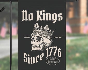 No Kings Since 1776 Garden Flag, Skull Resist Banner, Anti-MAGA Liberal Protest Yard Decor