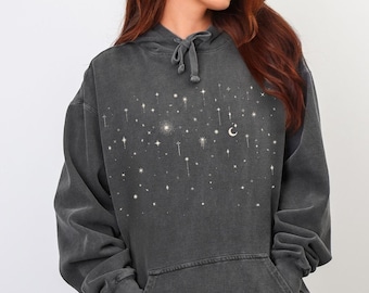 Starlight Hoodie, Comfort Colors® Falling Stars Hoodie, Minimal Star Celestial Hoody, Night Lovers Sweatshirt