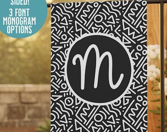 Modern Monogram Garden Flag, Abstract Custom Garden Decor, Personalized Yard Decorating Gift, Bold Lines Outdoors Banner
