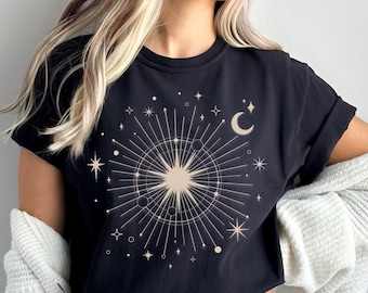 Sun Burst Comfort Colors® Shirt, Celestial Sun Tee, Solar Ring T-Shirt, Sun Stars Moon Shirt, Aesthetic Minimal Outer Space Graphic Tee