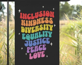 Progressive Values Black Rainbow Banner, Pride Flag Liberal Values Yard Banner, Social Justice Outdoor Sign, Anti Trump Garden House Banner