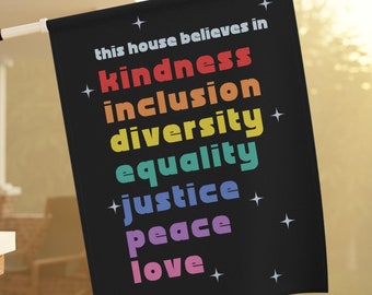 This House Believes In Garden Flag, Liberal Values Outdoor Sign, Rainbow Democrat Flag, LGBTQ Flag Social Justice Yard Sign, Anti Trump Gift