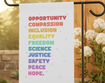 Progressive Values Rainbow Yard Flag, Anti Trump Banner, Liberal Values Flag, Social Justice Outdoor Sign, Stop Trump Banner, Leftist Gift