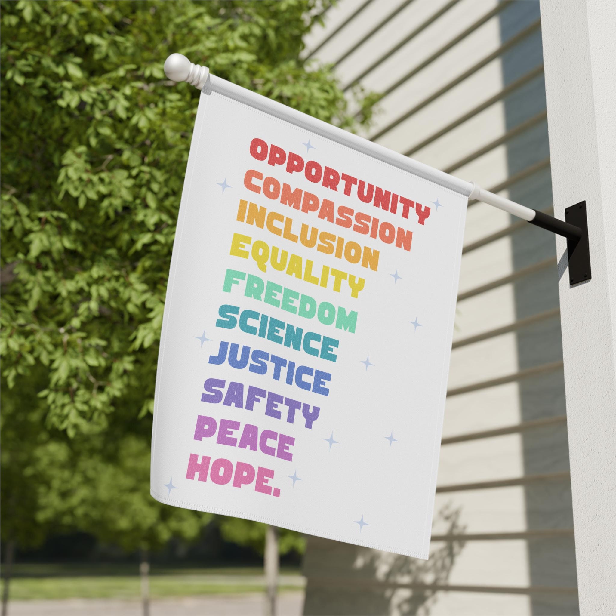 Progressive Values Rainbow Banner Vote with Pride Flag Liberal Values Banner Social Justice Outdoor Sign Anti Trump Garden & House Banner