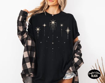 Falling Stars Comfort Colors® Shirt, Mystical Star Tee, Star Lights T-Shirt, Celestial Minimal Graphic Tee, Dark Fantasy Aesthetic Top