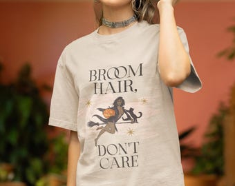 Broom Hair, Don't Care Retro Halloween Witch Shirt Cute Sexy Halloween Womens Tee Trendy Funny Magic Halloween Top Unisex Softstyle T-Shirt