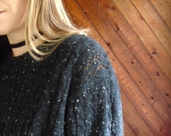 Pointelle Cable Knit 90s Pullover Sweater - Vintage - MEDIUM