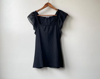 zwarte y2k babydoll blousetop met prinseskapmouwen - vintage jaren 00 - klein