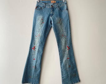 low rise Y2K embroidered flare leg jeans - BISOU BISOU - vintage 00s - xs/s