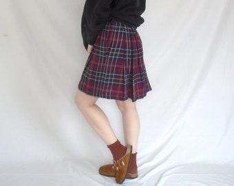 red plaid high waist mini soft pleat skirt - vintage 90s - large l