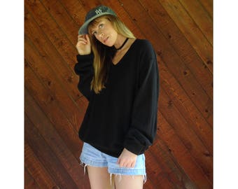 Ralph Lauren Black Wool Pullover Sweater - Vintage 80s - L