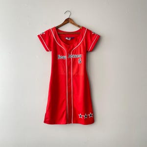 y2k NEW JERSEY rote Baseball Uniform Mini figurbetontes Kleid - Vintage 00s - XS/S
