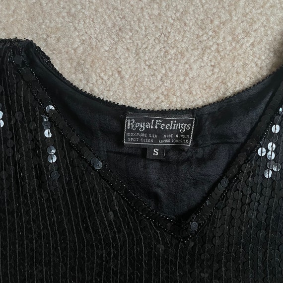 black sequin short sleeve cut out blouse - vintag… - image 4