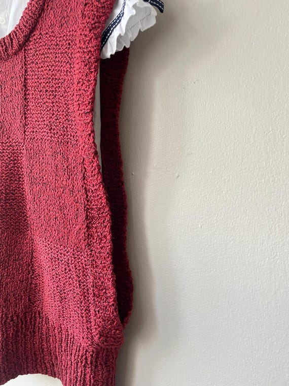 check texture OPEN SIDE wine red 80s sweater vest… - image 7