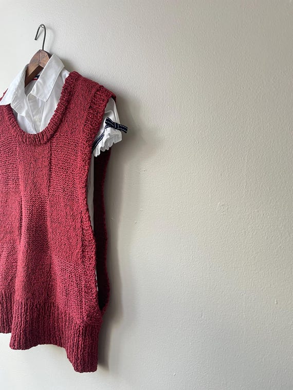 check texture OPEN SIDE wine red 80s sweater vest… - image 4