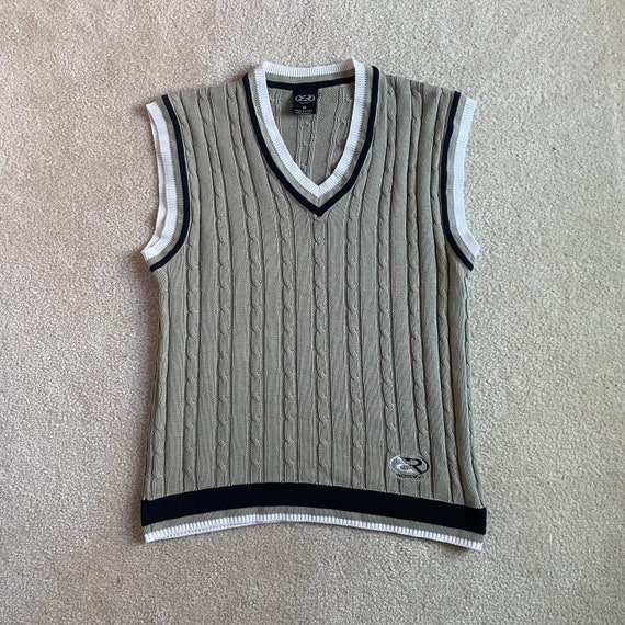 cable knit stripe v neck boyfriend sweater vest -… - image 1