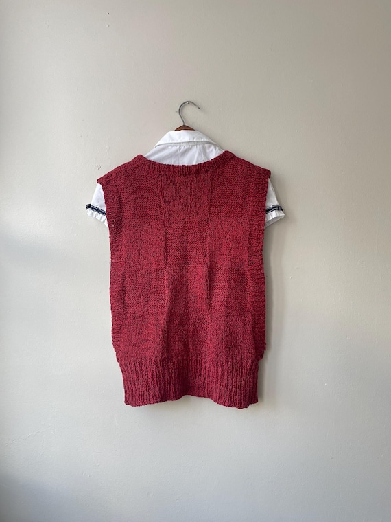 check texture OPEN SIDE wine red 80s sweater vest… - image 5
