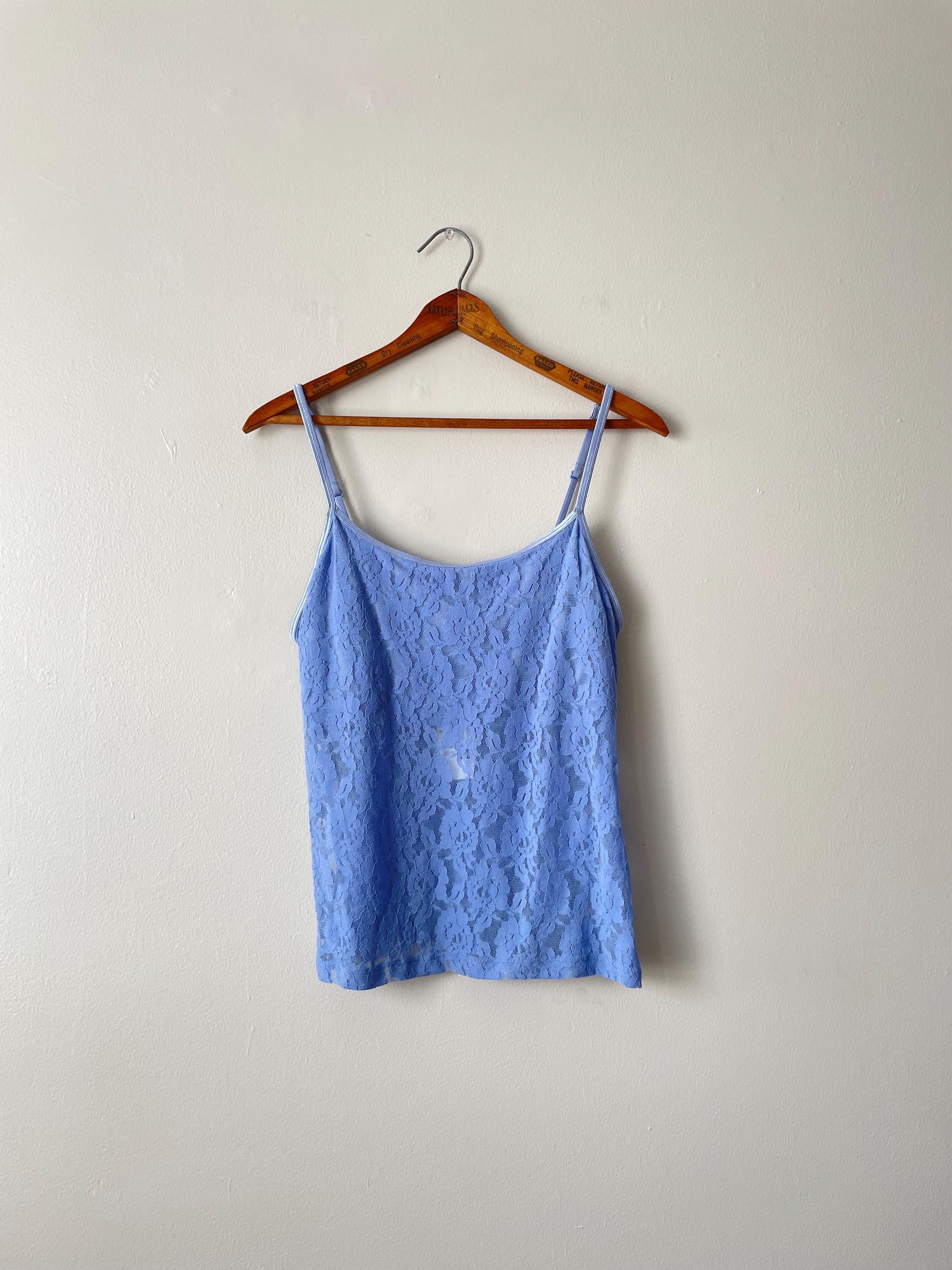 periwinkle blue lace y2k sheer cami tank - vintage 2000s - lxl