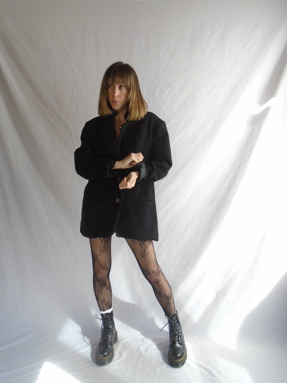 oversized black wool blazer car coat - vintage 90s