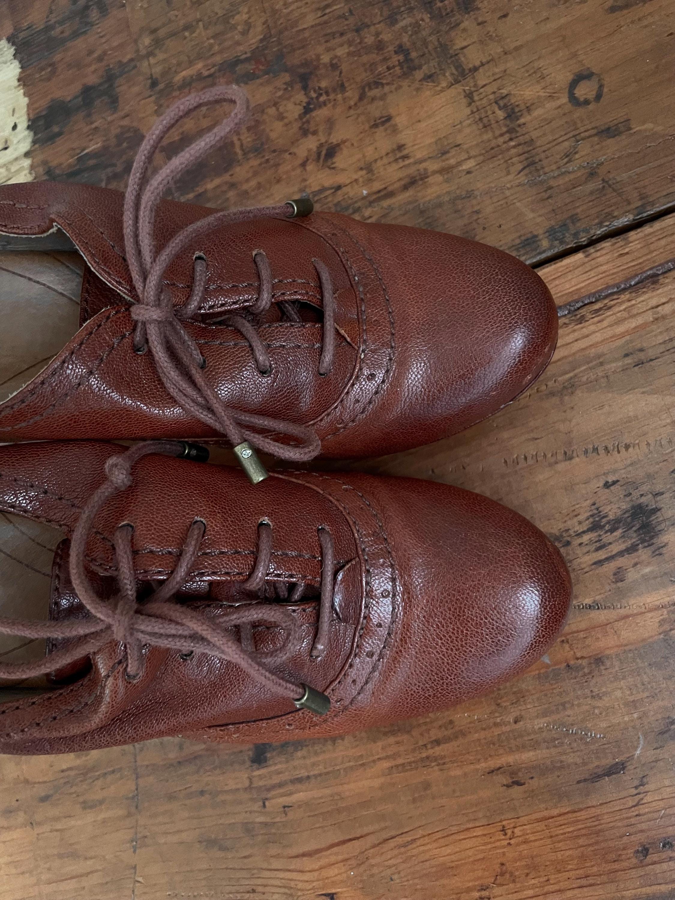 Y2K VINTAGE BROWN LEATHER HEELED LACE UP OXFORDS EARTH SZ. 8 NEW Brown Lace up Platform Oxford Heels – Nectarine Dreams LLC main image 4