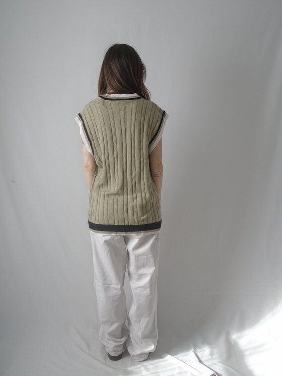 cable knit stripe v neck boyfriend sweater vest -… - image 7