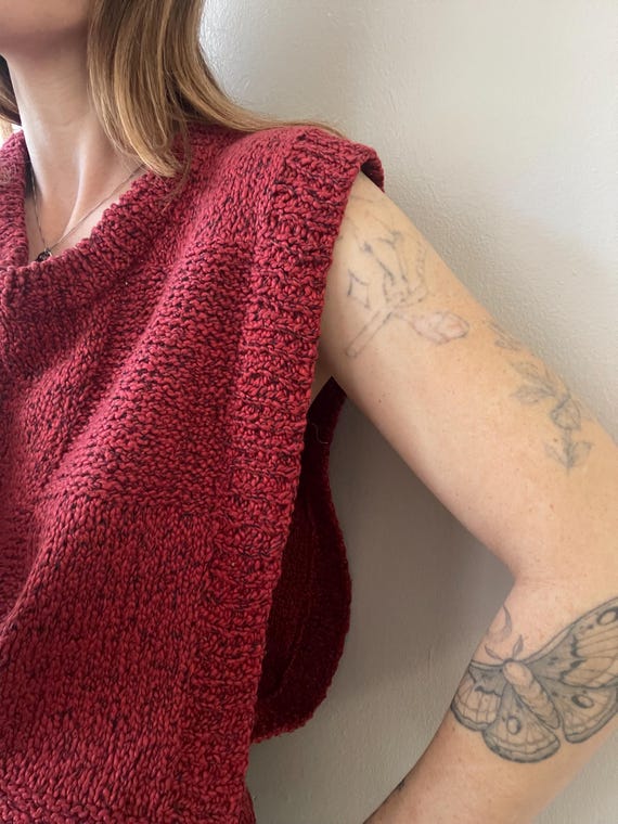 check texture OPEN SIDE wine red 80s sweater vest… - image 6