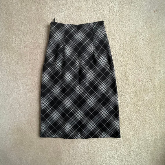 black + grey plaid argyle midi pencil skirt - vin… - image 2