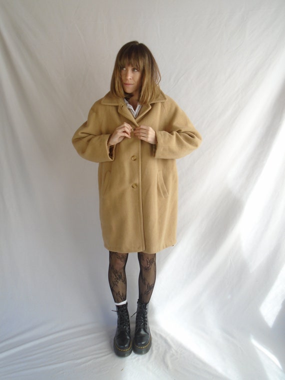 teddy brown camel hair over coat - vintage 80s - … - image 1