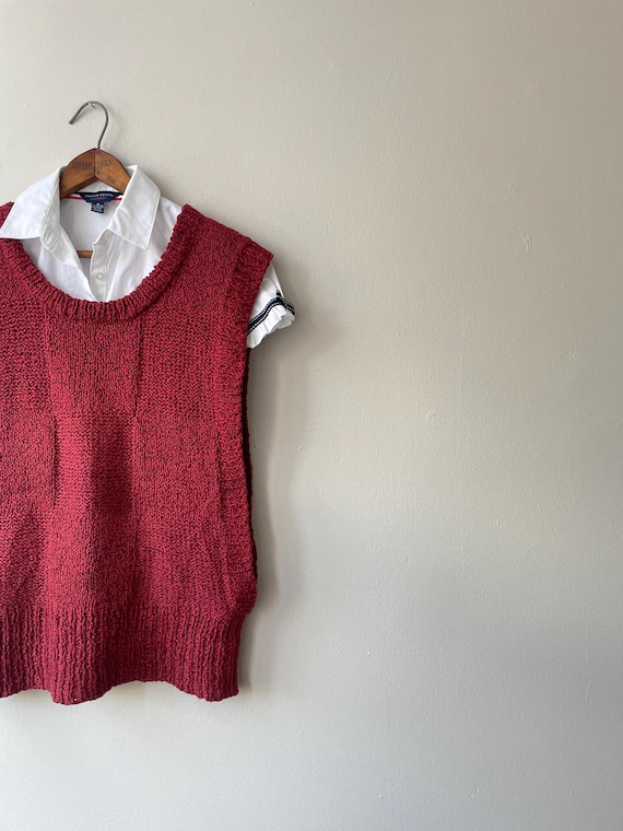 check texture OPEN SIDE wine red 80s sweater vest… - image 1