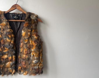 brown y2k faux fur vest top - vintage 00s - medium