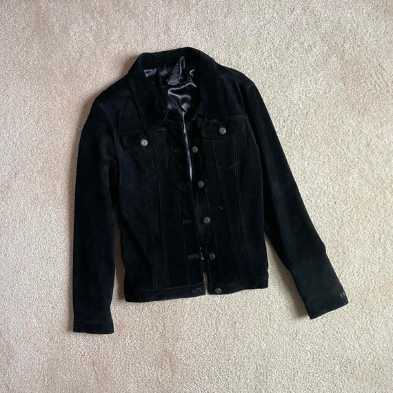 black early y2k suede shirt jacket shacket - vint… - image 2