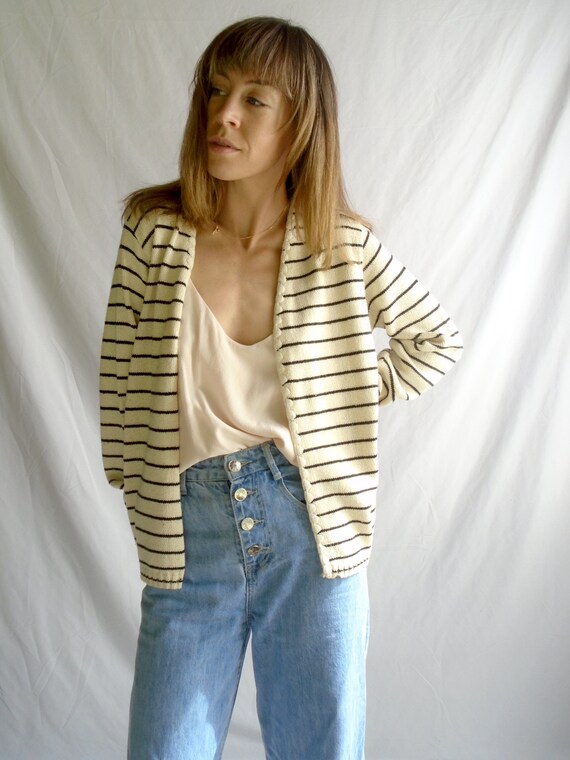 nautical stripe open front cardigan sweater - vint