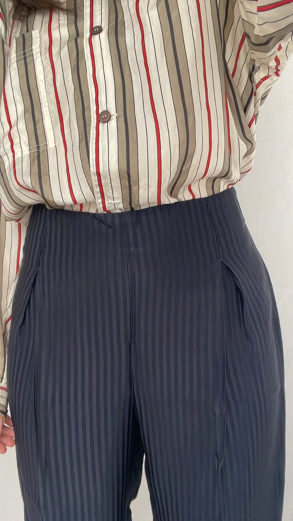 Navy Stripe Pleat ITALIAN Dress Pants Trousers - … - image 7