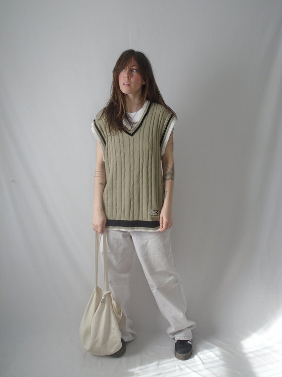 cable knit stripe v neck boyfriend sweater vest -… - image 4