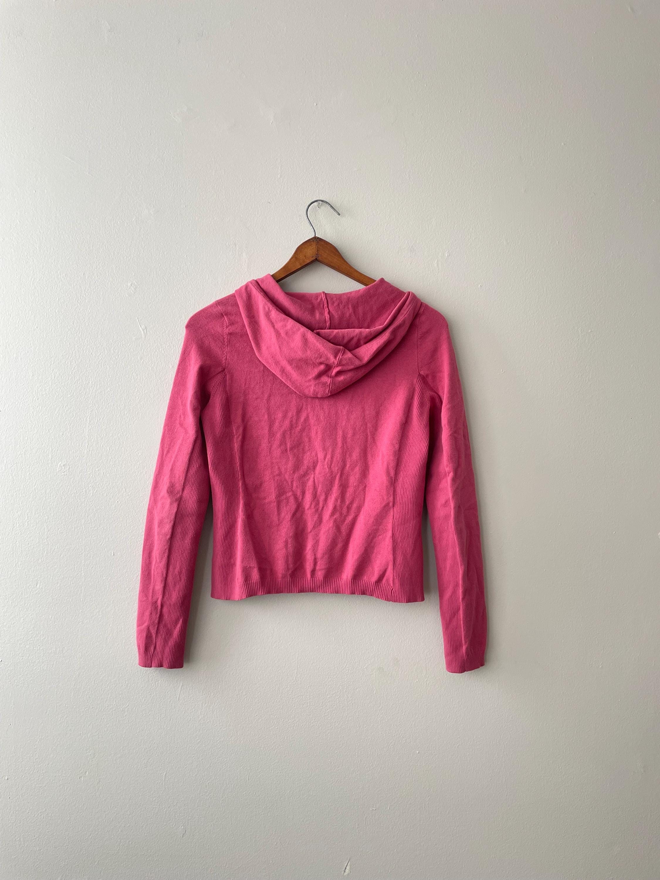 raspberry pink cotton hooded Y2k cardigan zip up sweater jacket - vintage 00s - xs/s