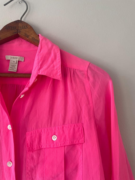 hot pink basic SILK button down blouse - vintage … - image 7