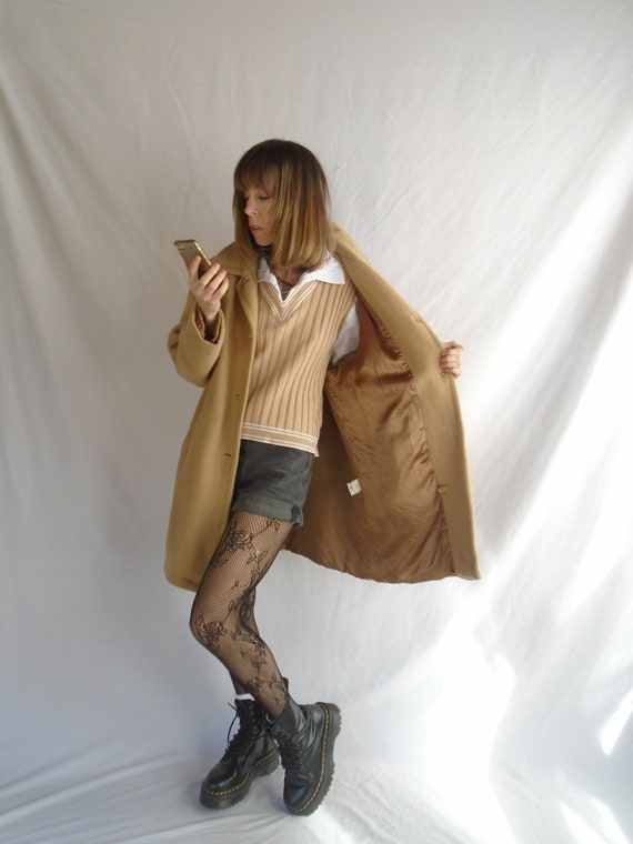 teddy brown camel hair over coat - vintage 80s - … - image 6