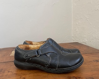 scarpe zoccoli slip-on CLARKS GORPCORE in pelle nera - vintage anni 2000 - 5,5 6