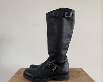 black FRYE veronica slouch tall leather MOTO riding boots - vintage 00s - 6.5