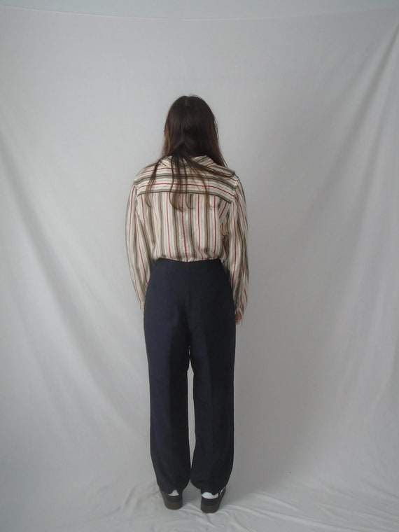 Navy Stripe Pleat ITALIAN Dress Pants Trousers - … - image 4