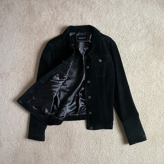 black early y2k suede shirt jacket shacket - vint… - image 1